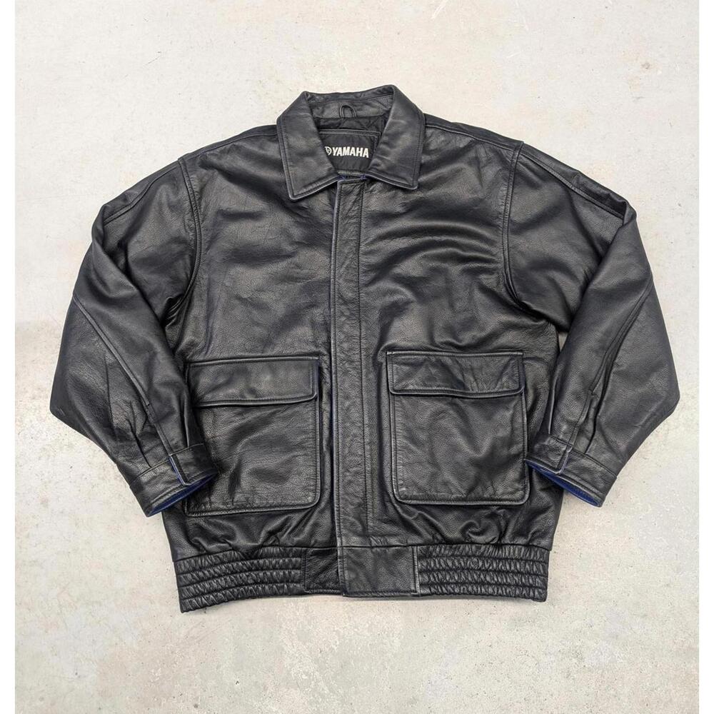 Vintage 90s Yamaha Heavy Weight Black Leather Jacket